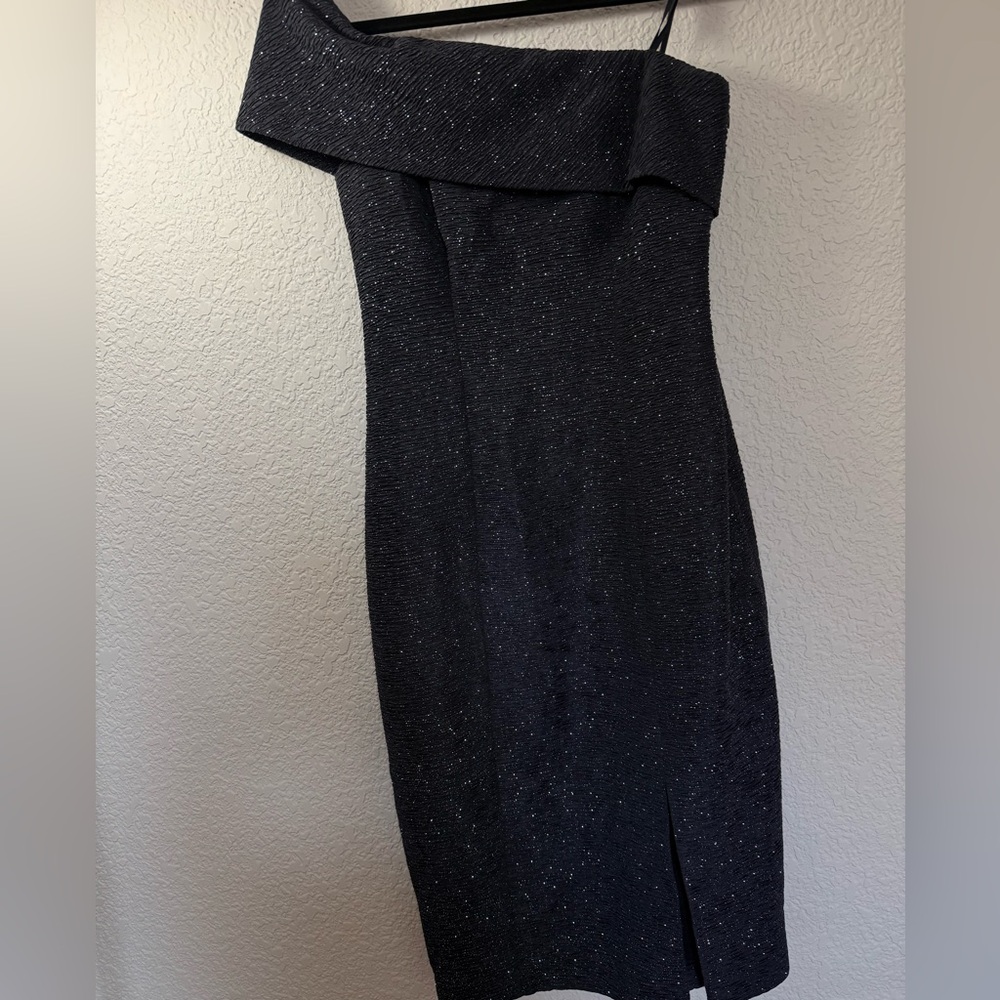 Eliza J Strapless Black & Silver Shimmer Dress | Glam Formal| Size 6 - Picture 2 of 14